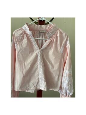 Julia Amory Pink Blouse with White Embroidery Size XL